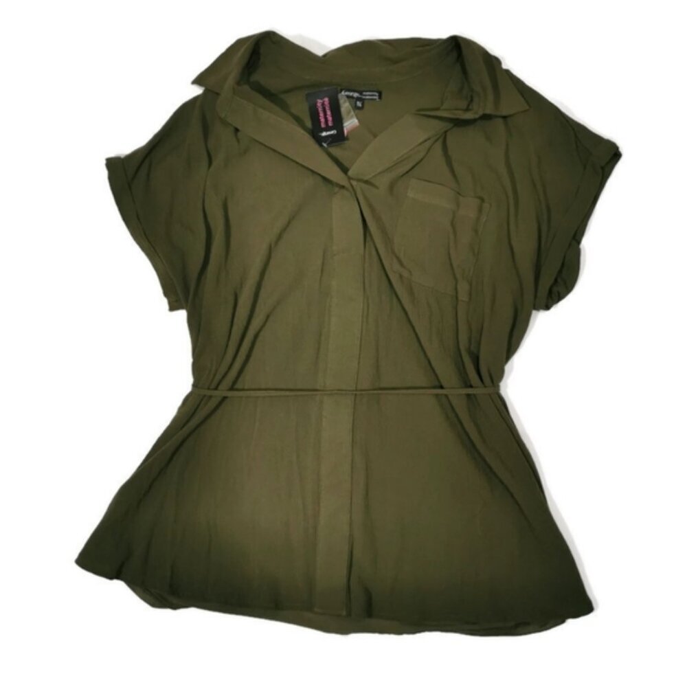 NWT Green Woven Button Up Shirt Maternity XL - Picture 7 of 7